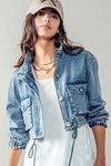 CROPPED DRAWSTRING DENIM JACKET