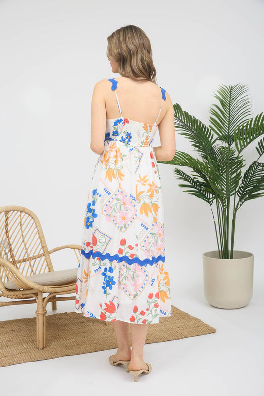 FLORAL PATTERN SLEEVELESS MIDI DRESS