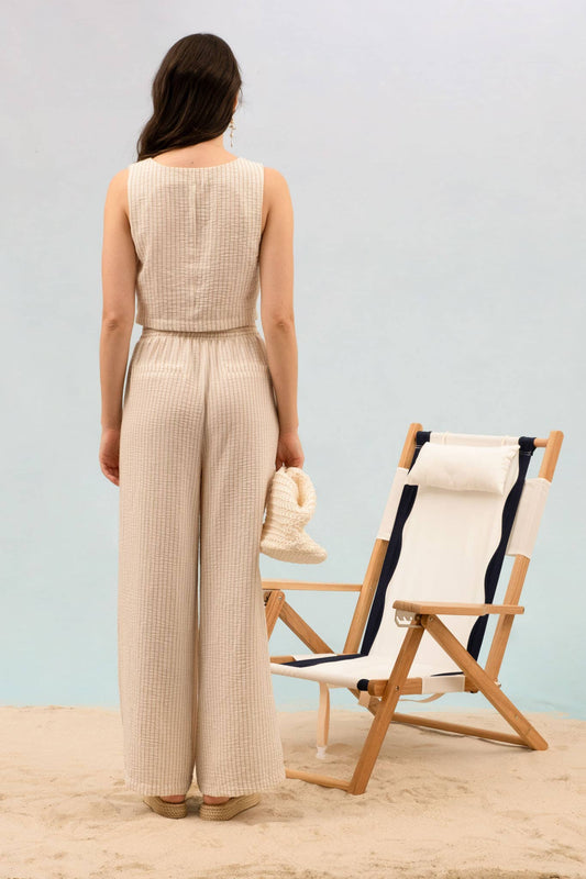 STRIPE SLEEVELESS CROP TOP AND LOUNGE BOTTOMS SET