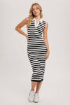 STRIPED MIDI DRESS BLACK