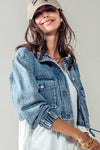 CROPPED DRAWSTRING DENIM JACKET