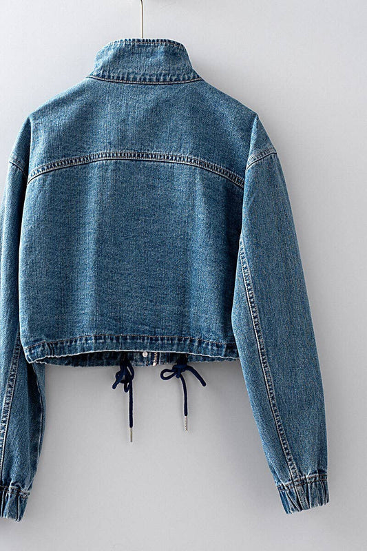 CROPPED DRAWSTRING DENIM JACKET