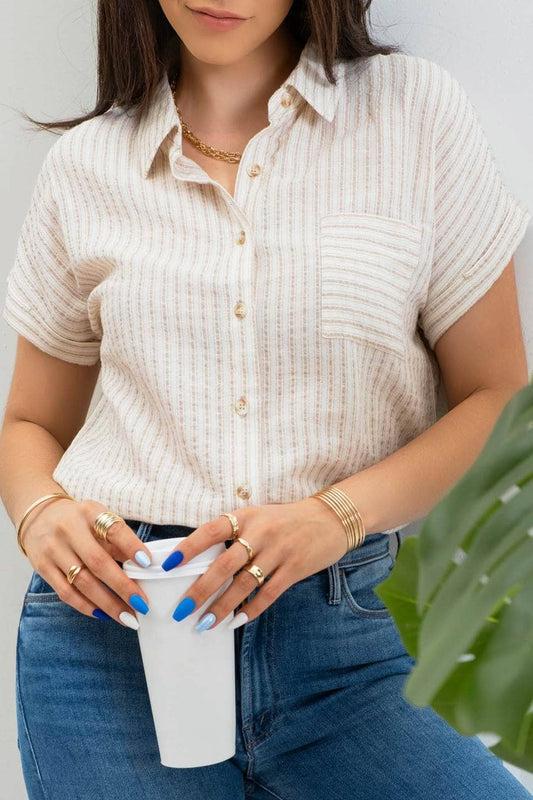 STRIPE COLLARED SHORT SLEEVE SHIRT