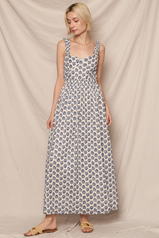 SLEEVELESS PRINTED MAXI DRESS WITH OPEN BACK DETAIL