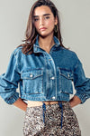 CROPPED DRAWSTRING DENIM JACKET