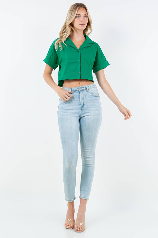 BOXY CROP BUTTON DOWN SHIRT