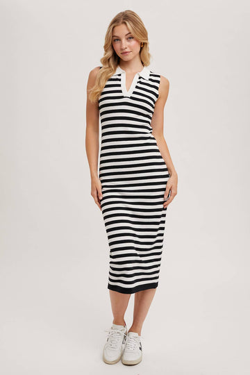 STRIPED MIDI DRESS BLACK