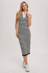 STRIPED MIDI DRESS BLACK