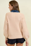 DENIM CONTRAST RIB CARDI