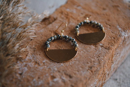 BEADED HALF MOON HOOP EARRINGS