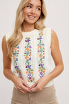EMBROIDERED KNIT TANK CREAM