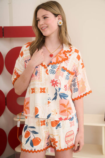 FLORAL AND FRUIT PRINT SHIRT