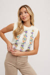 EMBROIDERED KNIT TANK CREAM
