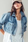 CROPPED DRAWSTRING DENIM JACKET