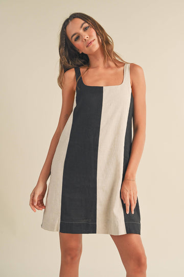 COLOR BLOCK LINEN DRESS