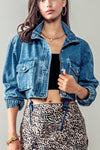 CROPPED DRAWSTRING DENIM JACKET