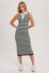 STRIPED MIDI DRESS BLACK