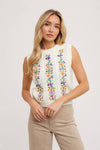 EMBROIDERED KNIT TANK CREAM