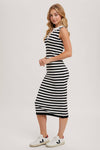 STRIPED MIDI DRESS BLACK