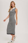 STRIPED MIDI DRESS BLACK