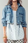 CROPPED DRAWSTRING DENIM JACKET