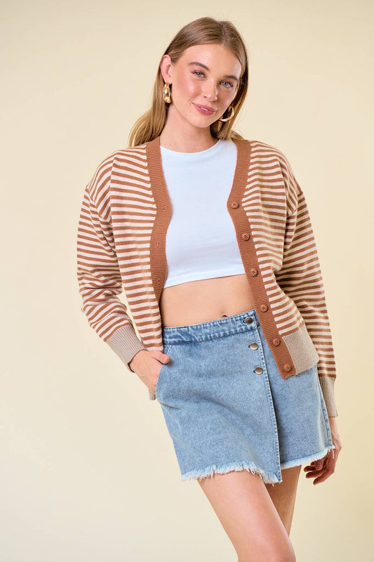 BUTTON-DOWN STRIPE SWEATER