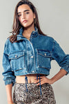CROPPED DRAWSTRING DENIM JACKET