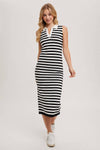 STRIPED MIDI DRESS BLACK