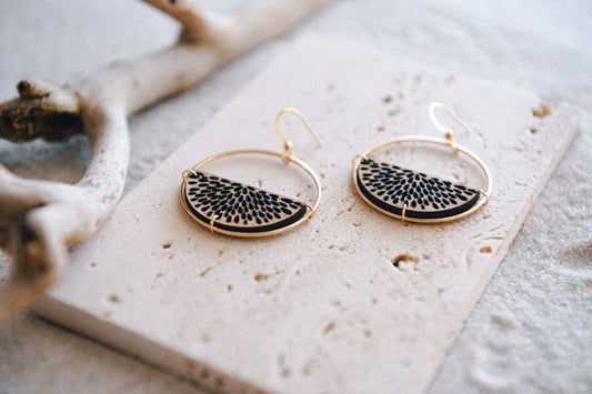 HALF MOON AND WOOD EARRINGS