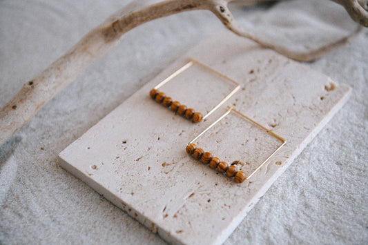 BEADED SQUARE HOOP EARRINGS
