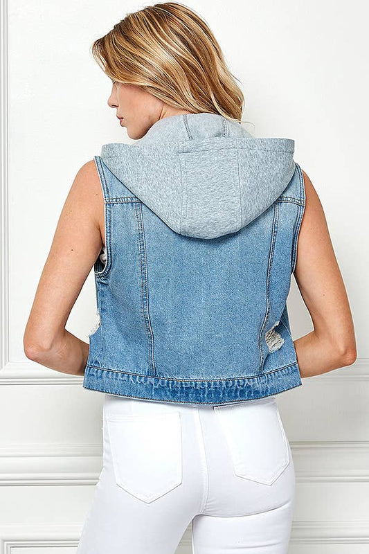 DENIM VEST REMOVABLE HOOD