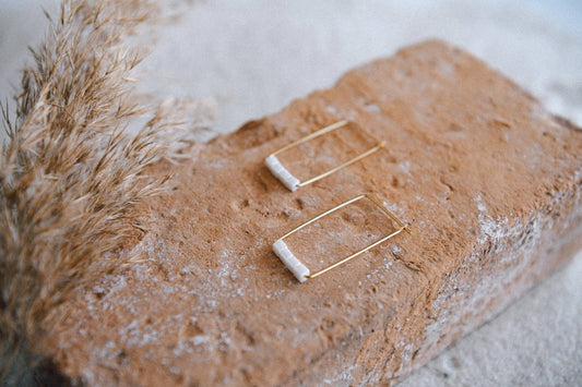 BEADED RECTANGLE HOOP EARRINGS