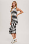 STRIPED MIDI DRESS BLACK