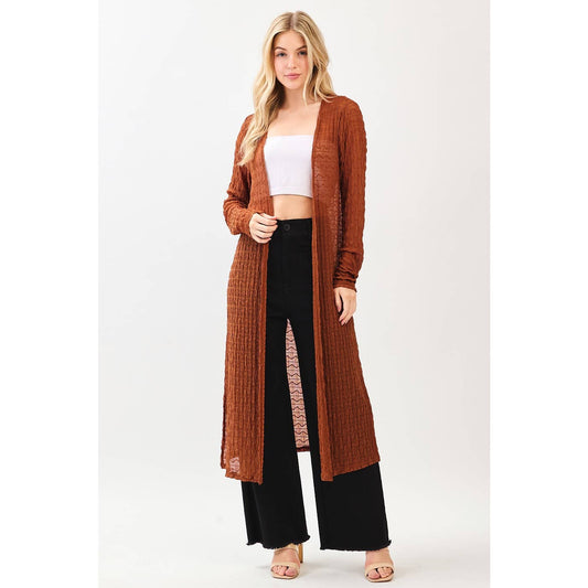 TEXTURED SLIT MAXI CARDIGAN