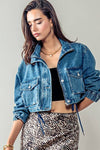 CROPPED DRAWSTRING DENIM JACKET