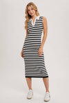STRIPED MIDI DRESS BLACK