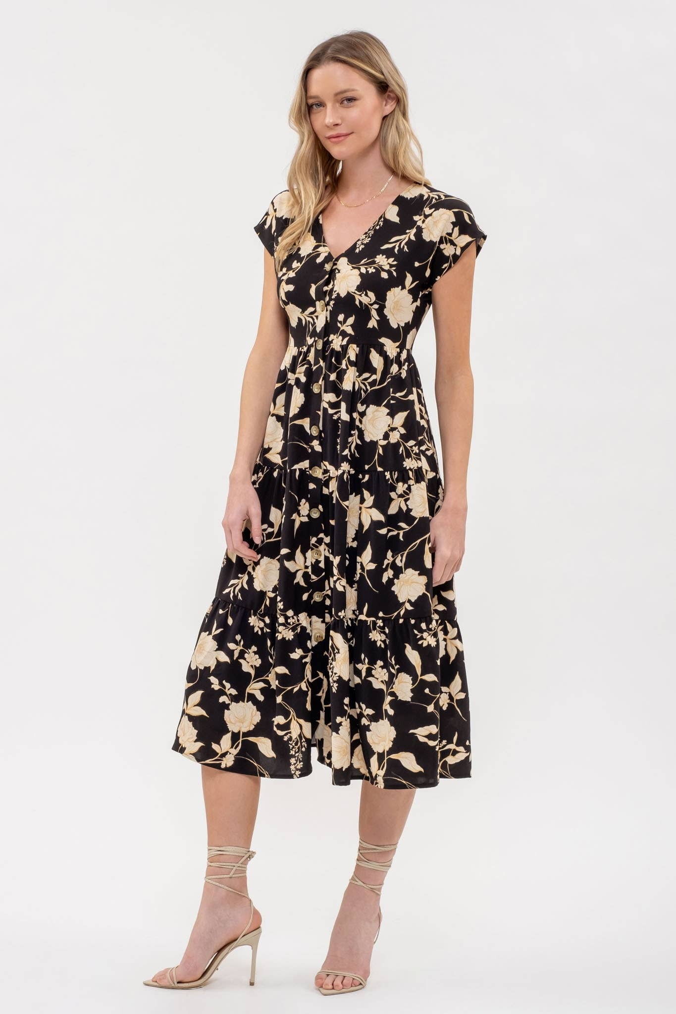 BLACK FLORAL TIERED DRESS