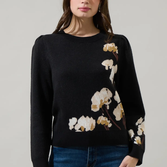 FLORAL BLACK SWEATER