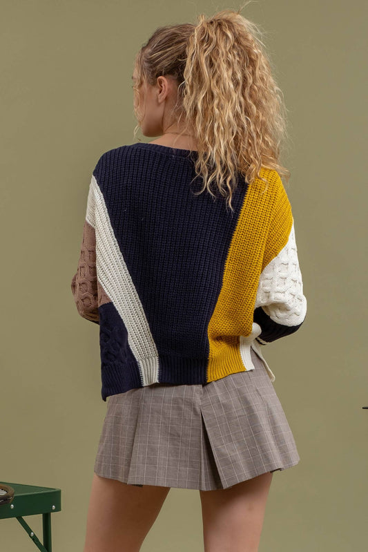 COLORBLOCK CABLEKNIT SWEATER