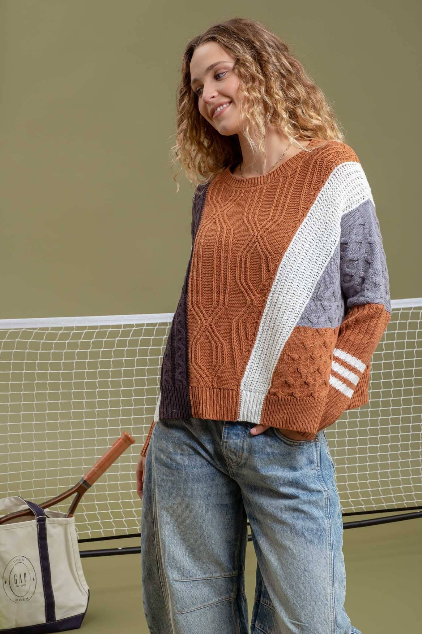 COLORBLOCK CABLEKNIT SWEATER