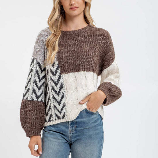 COLORBLOCK CABLE KNIT SWTR