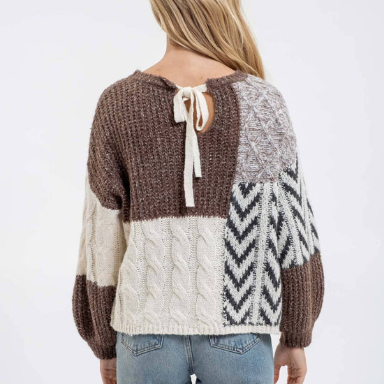 COLORBLOCK CABLE KNIT SWTR