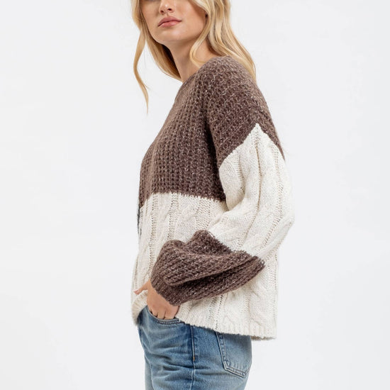 COLORBLOCK CABLE KNIT SWTR