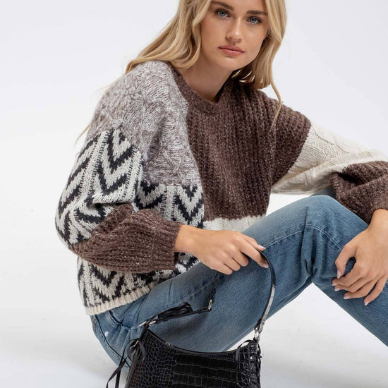 COLORBLOCK CABLE KNIT SWTR