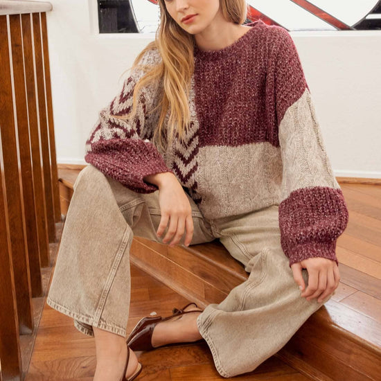 COLORBLOCK CABLE KNIT SWTR
