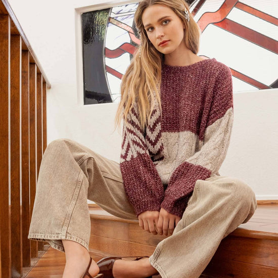 COLORBLOCK CABLE KNIT SWTR