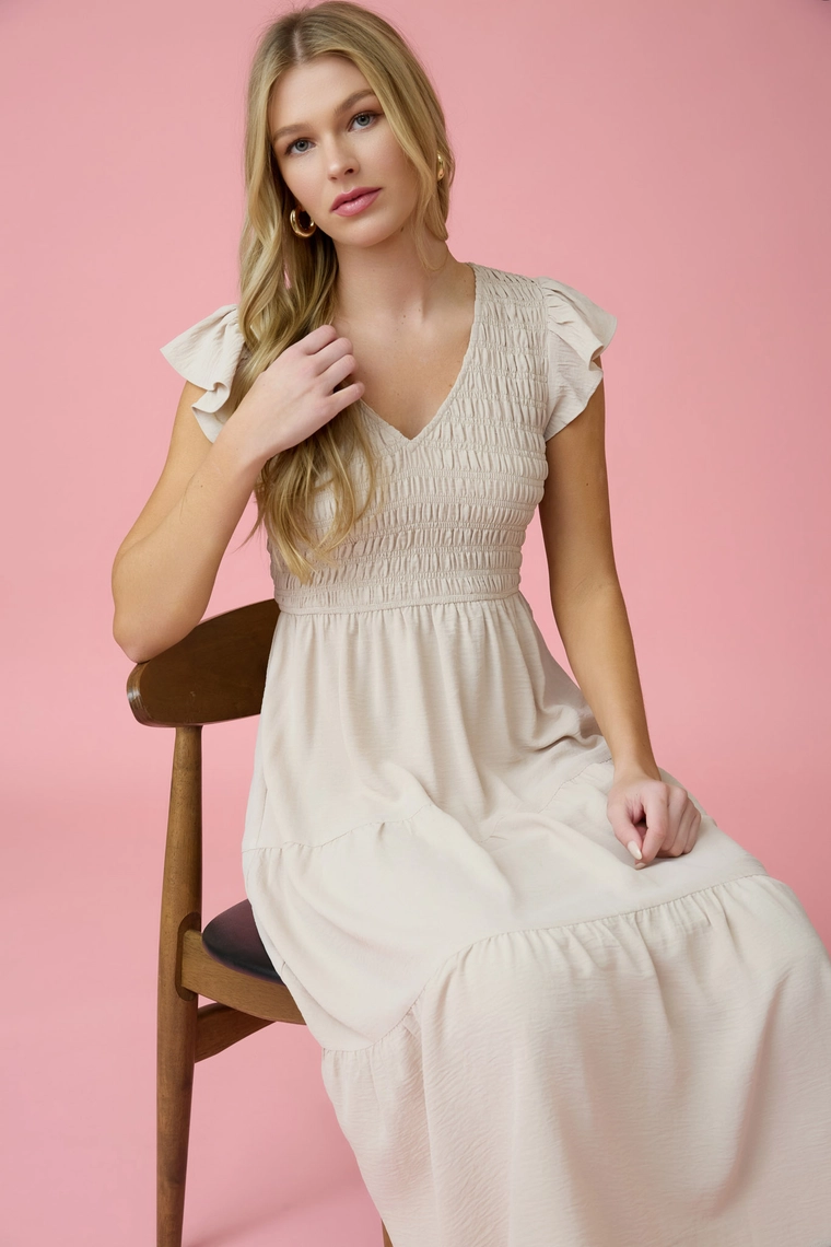 FLUTTER SLEEVE MAXI DRESS CREAM