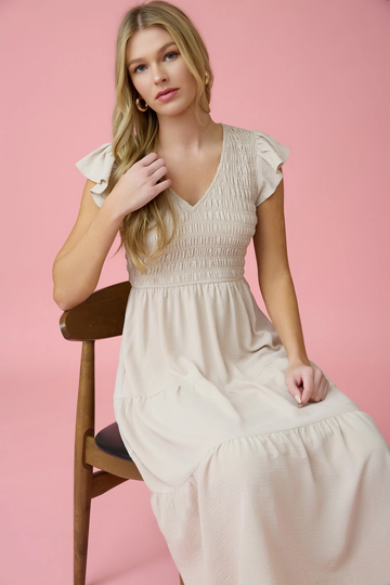 FLUTTER SLEEVE MAXI DRESS CREAM