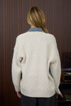 MIXED MEDIA CABLE KNIT DENIM TRIM JACKET