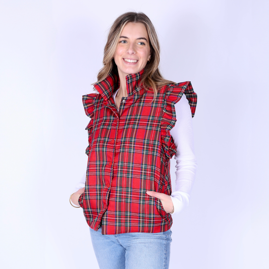 SCOTTIE PLAID VEST WITH RUFFLE